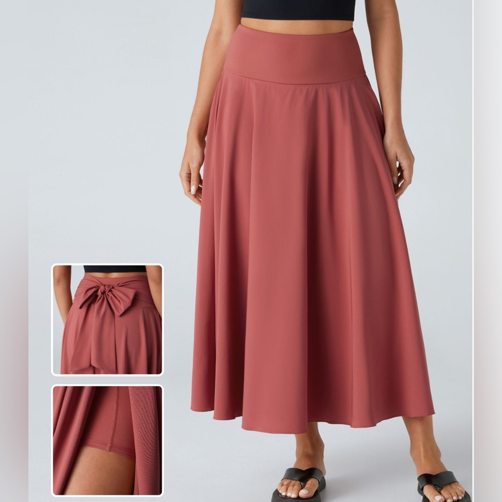 Halara High Waisted Tie Back Side Pocket 2-in-1 Flowy Quick Dry Midi Skirt XL